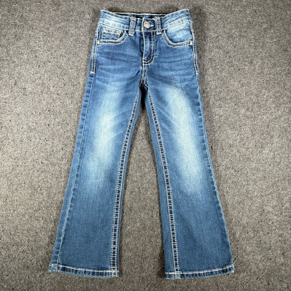 Wired Heart Girls Blue Bootcut Jeans Embroidered Cross Rhinestone Size 6 - Picture 5 of 9
